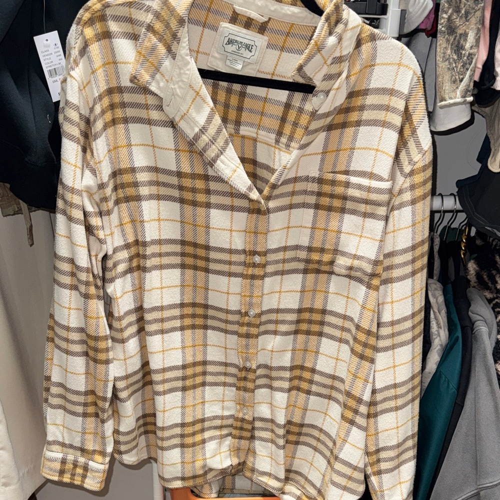 American Eagle Outfitters Plaid Yellow and Brown Flannel